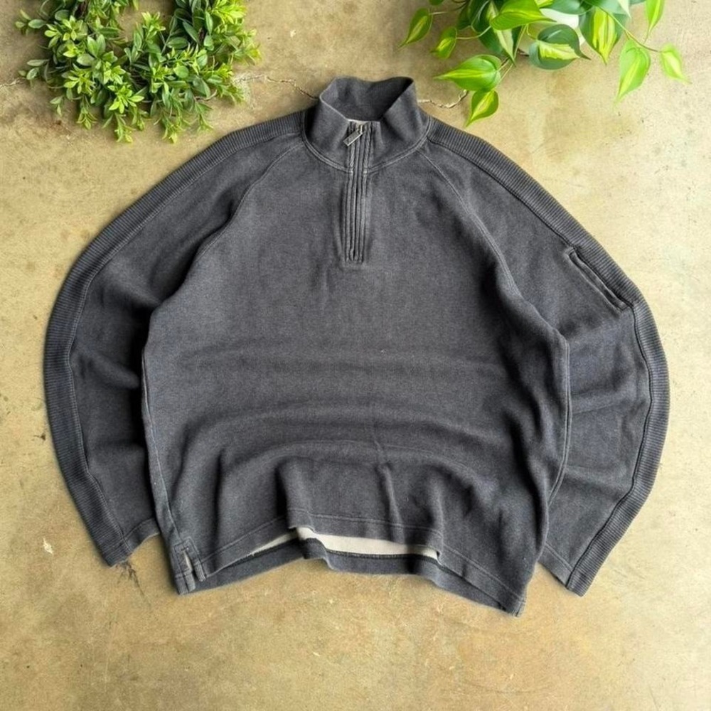 Vintage Eddie Bauer grey‎ quarter zip sweatshirt Men's Large y2k